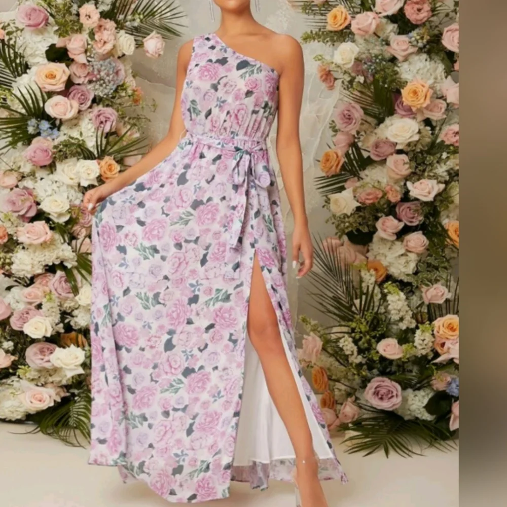 Purple Floral One Shoulder Maxi Dress Size 2 & 12 NWOT - Picture 3 of 7